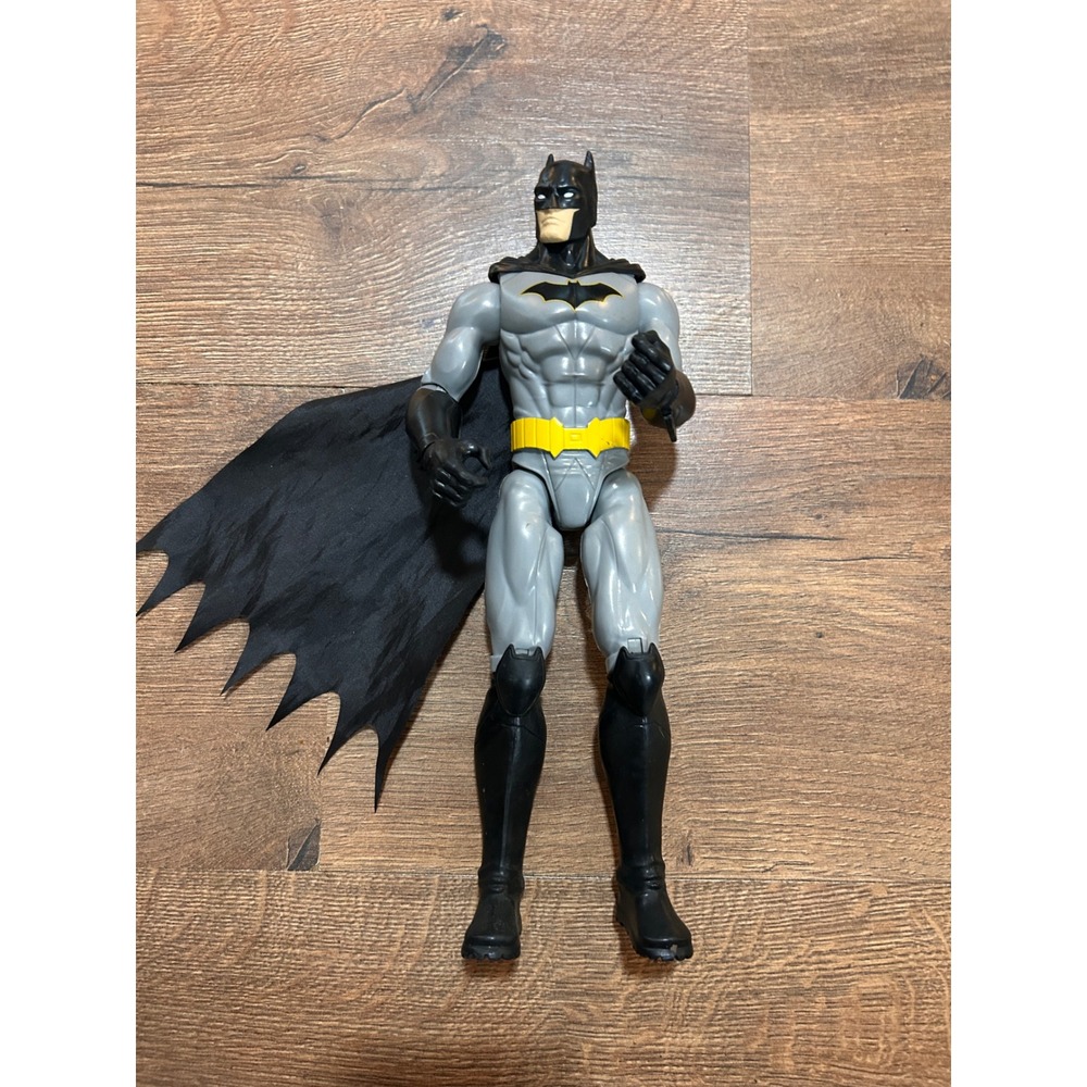 DC Comics Batman Action Figure 12 Inch Grey Black Suit Yellow Belt Fabric Cape